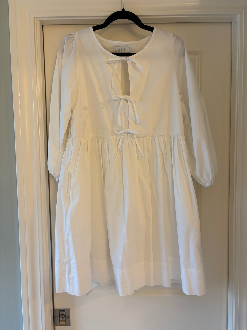 LAKE tie front white poplin dress
